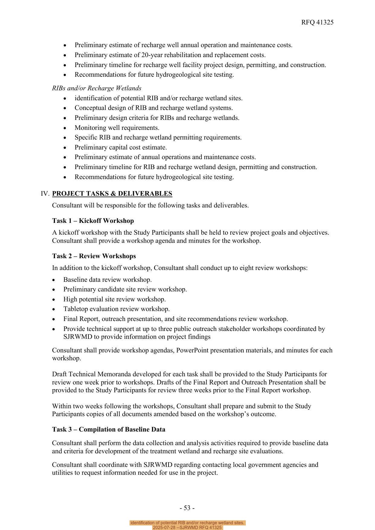 identification of potential RIB and/or recharge wetland sites., 2025-07-28 --SJRWMD RFQ 41325