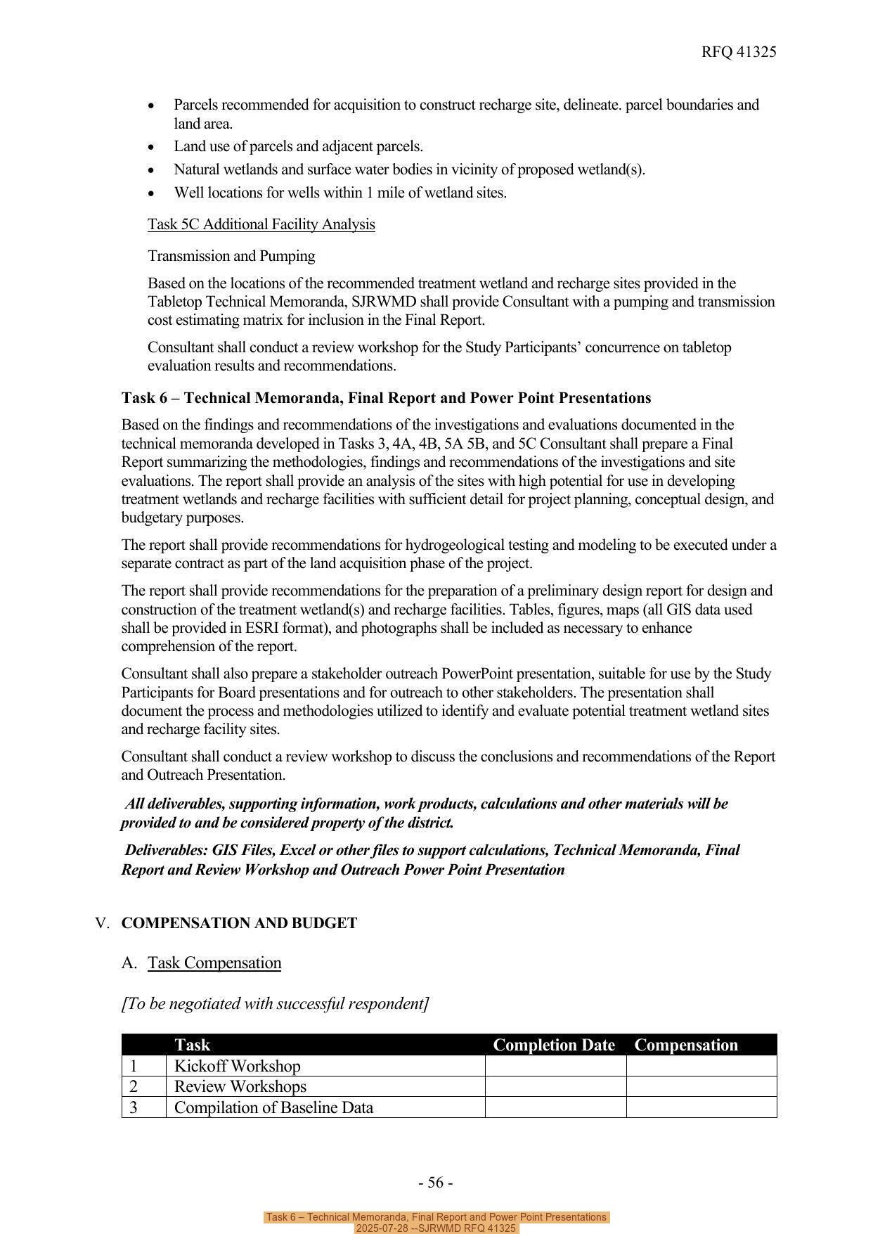 Task 6 – Technical Memoranda, Final Report and Power Point Presentations, 2025-07-28 --SJRWMD RFQ 41325