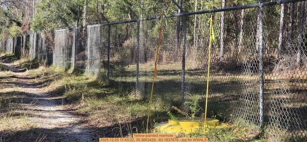 [Yellow-painted manhole, 2025:12:20 11:43:22, 30.3663429, -83.1837679 --jsq for WWALS]