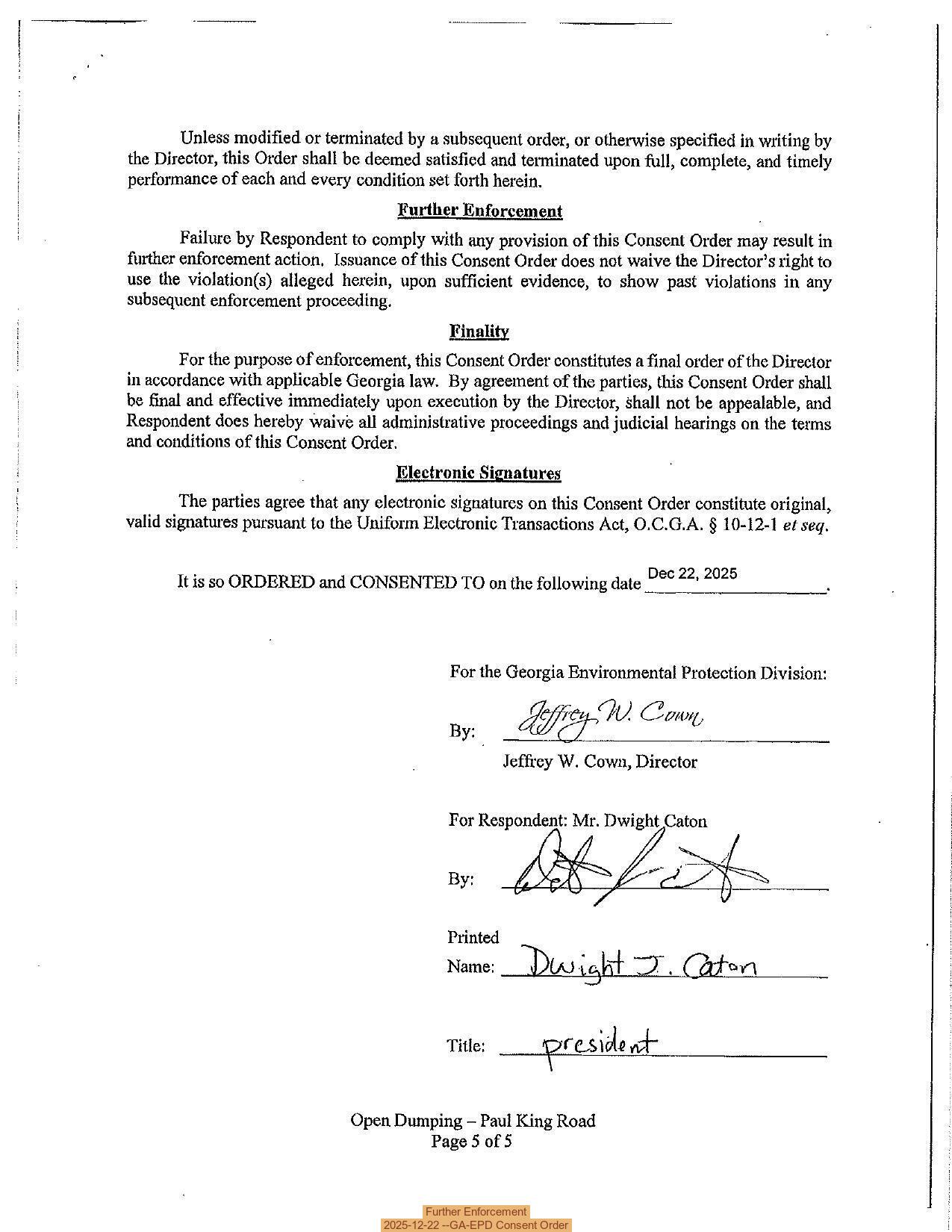 Further Enforcement, 2025-12-22 --GA-EPD Consent Order