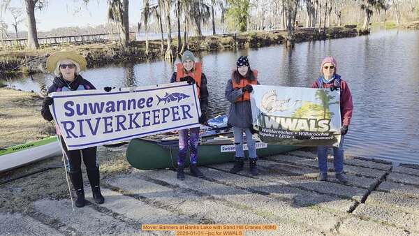 Movie: Banners at Banks Lake with Sand Hill Cranes (48M), 2026-01-01 --jsq for WWALS