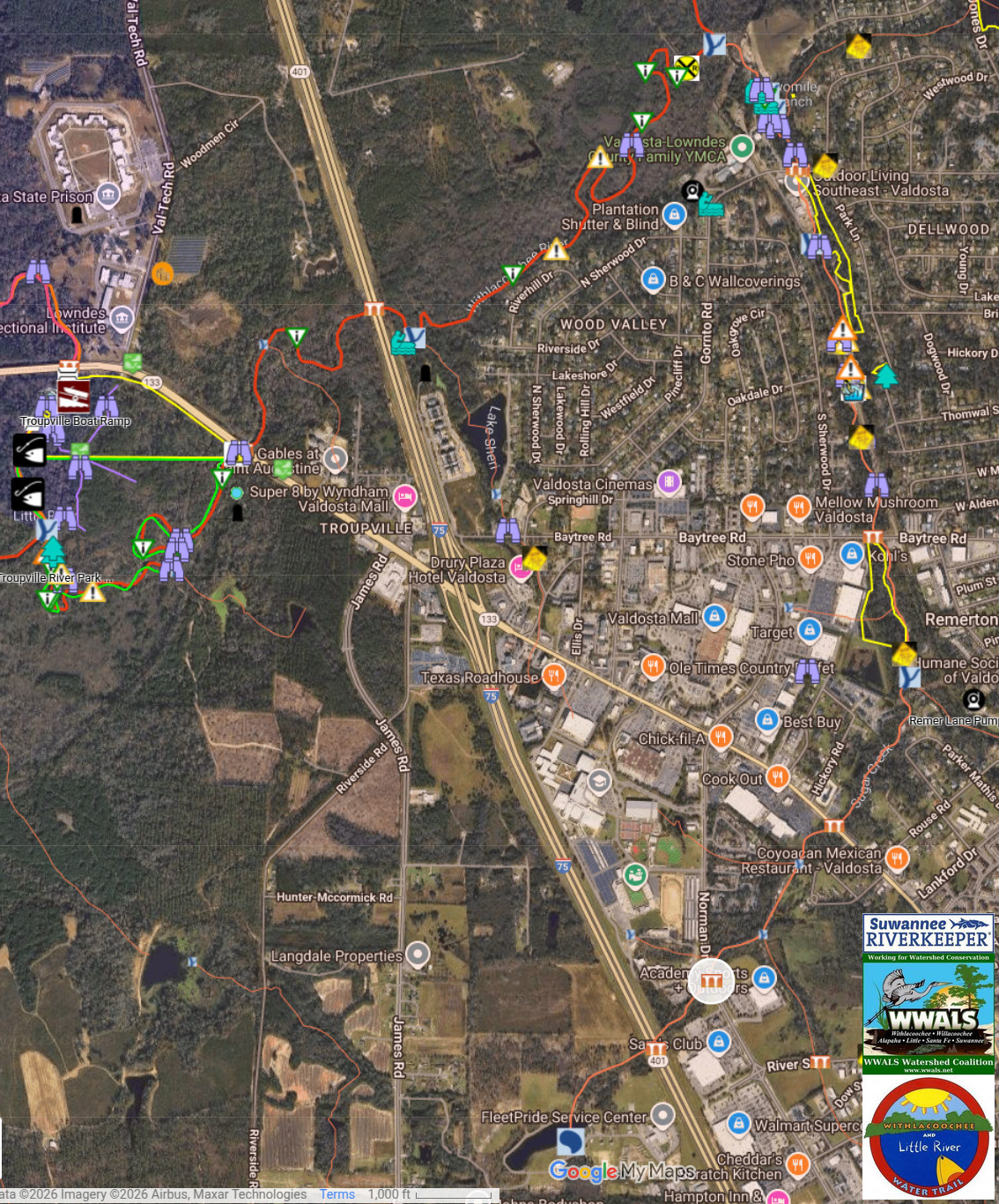Map: Hightower Creek, Sugar Creek, Withlacoochee River 2026-01-03 --WLRWT by WWALS