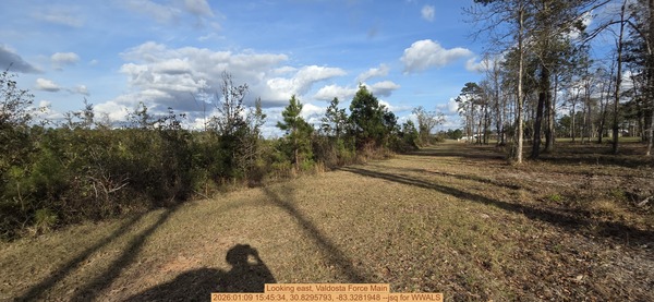 Looking east, Valdosta Force Main, 2026:01:09 15:45:34, 30.8295793, -83.3281948 --jsq for WWALS
