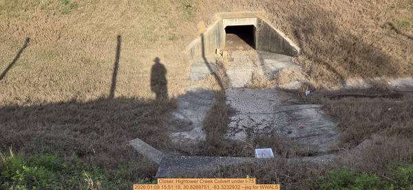 Closer, Hightower Creek Culvert under I-75, 2026:01:09 15:51:19, 30.8289751, -83.3232932 --jsq for WWALS