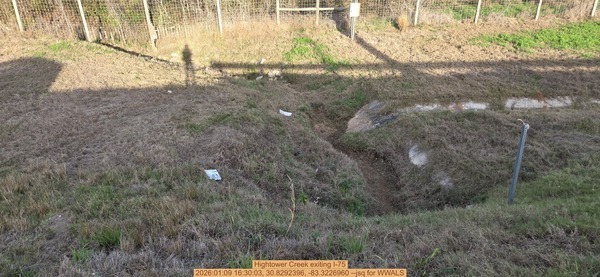 [Hightower Creek exiting I-75, 2026:01:09 16:30:03, 30.8292396, -83.3226960 --jsq for WWALS]