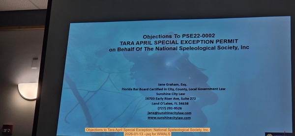 [Objections to Tara April Special Exception: National Speleological Society, Inc., 2026-01-13 --jsq for WWALS]