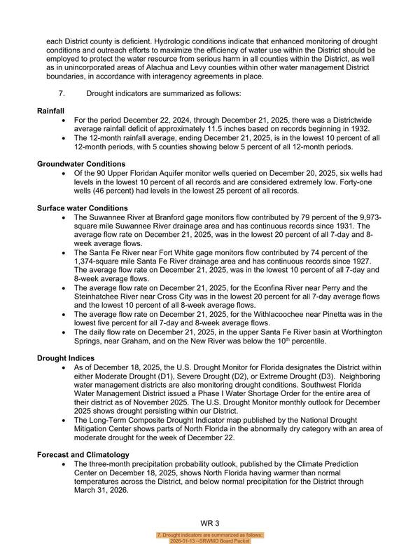 7. Drought indicators are summarized as follows:, 2026-01-13 --SRWMD Board Packet