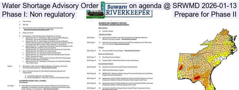 Water Shortage Advisory Order, on agenda @ SRWMD 2026-01-13, Phase I: Non regulatory, Prepare for Phase II