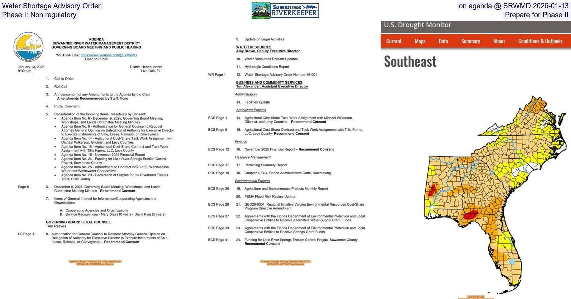 [Water Shortage Advisory Order, on agenda @ SRWMD 2026-01-13, Phase I: Non regulatory, Prepare for Phase II]