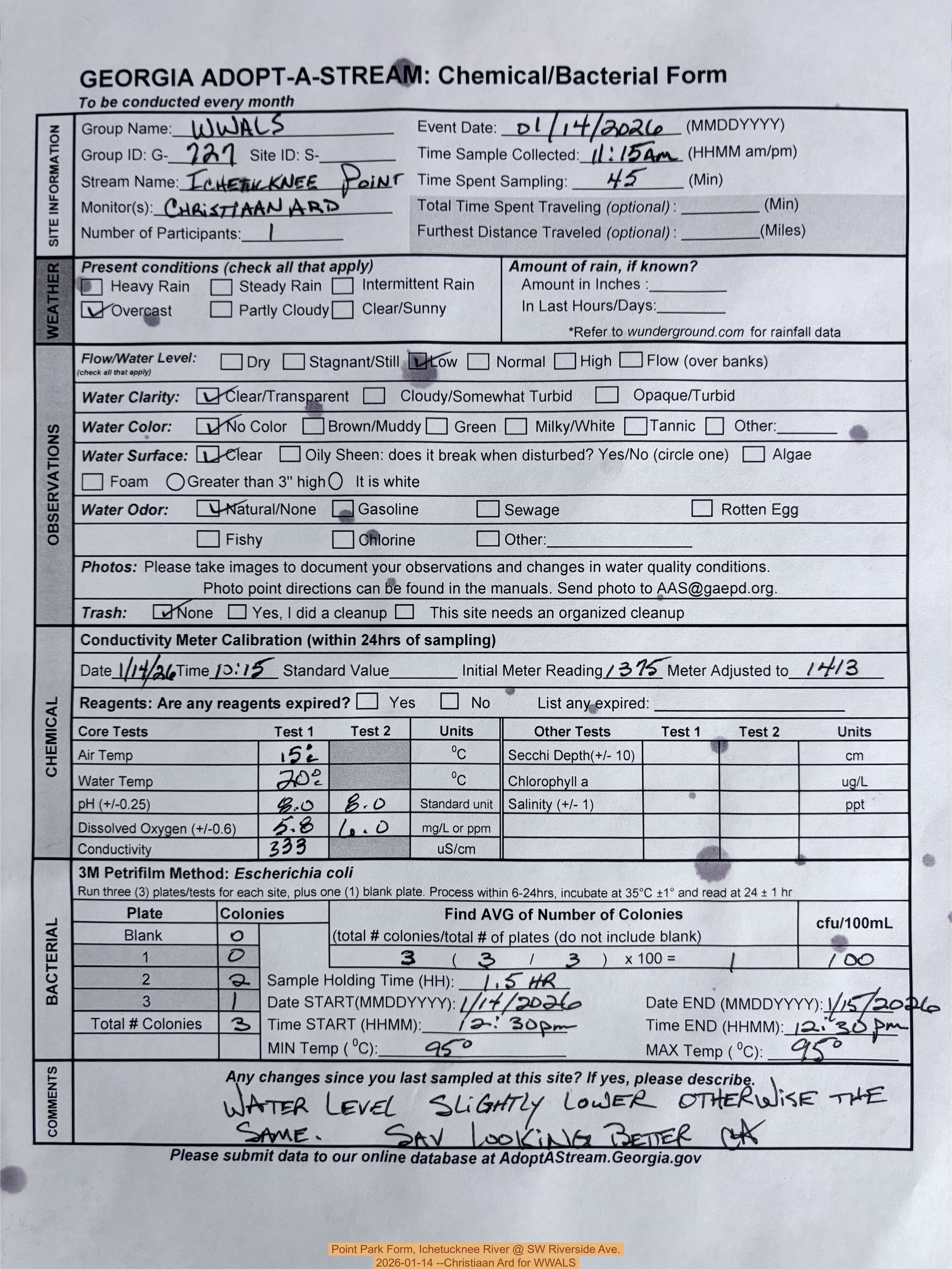Point Park Form, Ichetucknee River @ SW Riverside Ave. 2026-01-14 --Christiaan Ard for WWALS