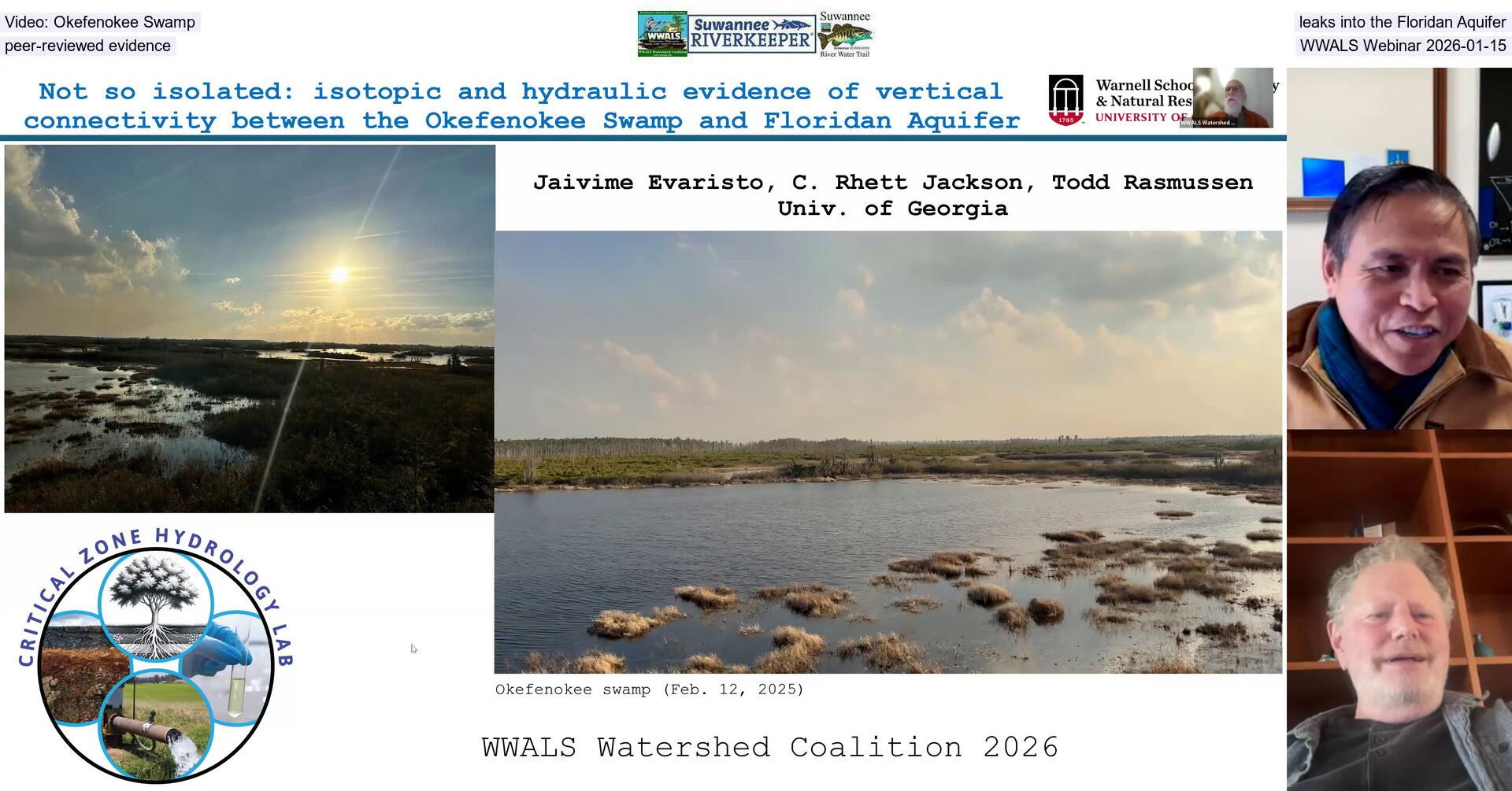 Video: Okefenokee Swamp leaks into the Floridan Aquifer, peer-reviewed evidence, WWALS Webinar 2026-01-15