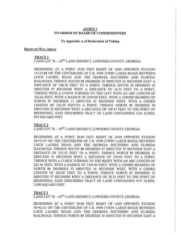 ANNEX 1 TO ORDER OF BOARD OF COMMISSIONERS: RIGHT OF Way AREAS