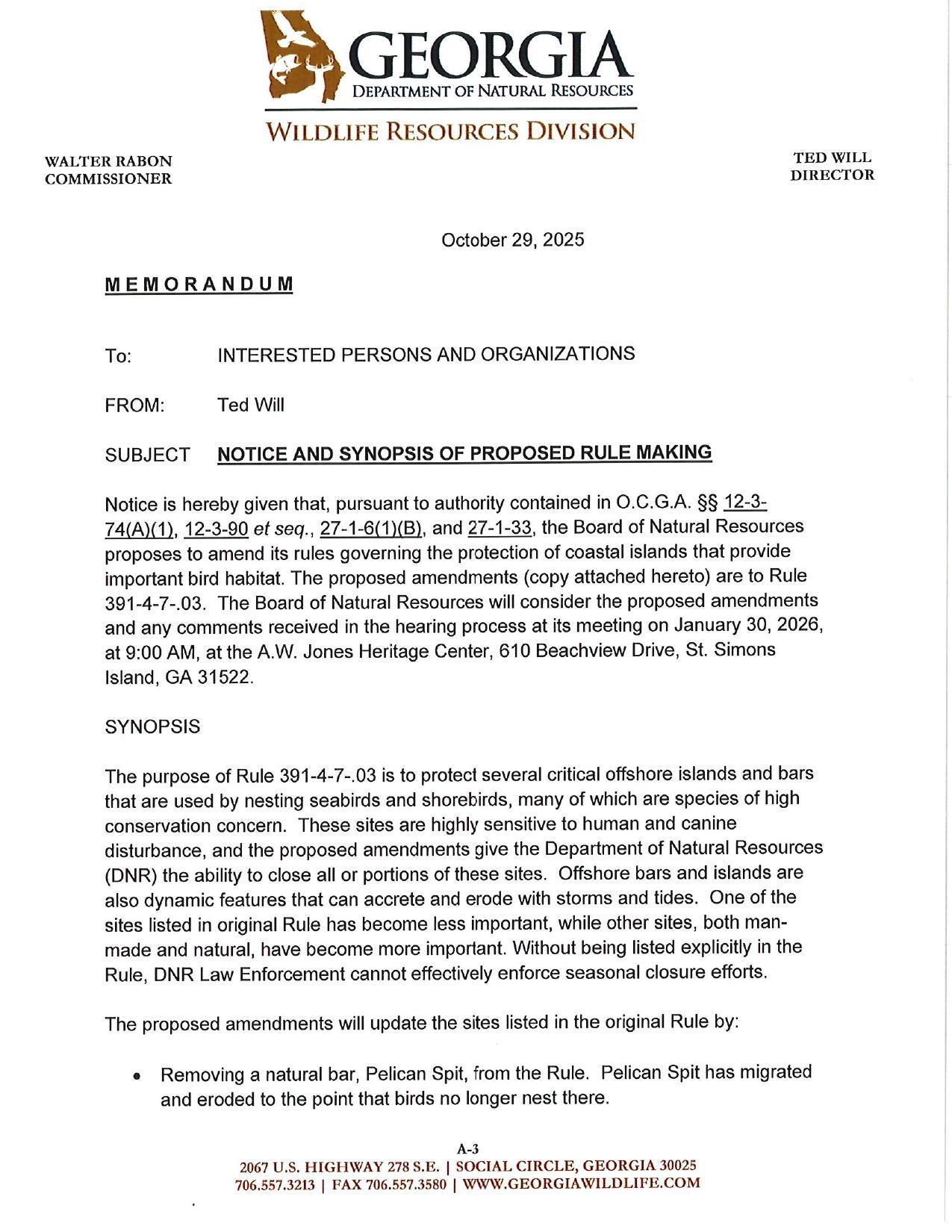 NOTICE AND SYNOPSIS OF PROPOSED RULE MAKING