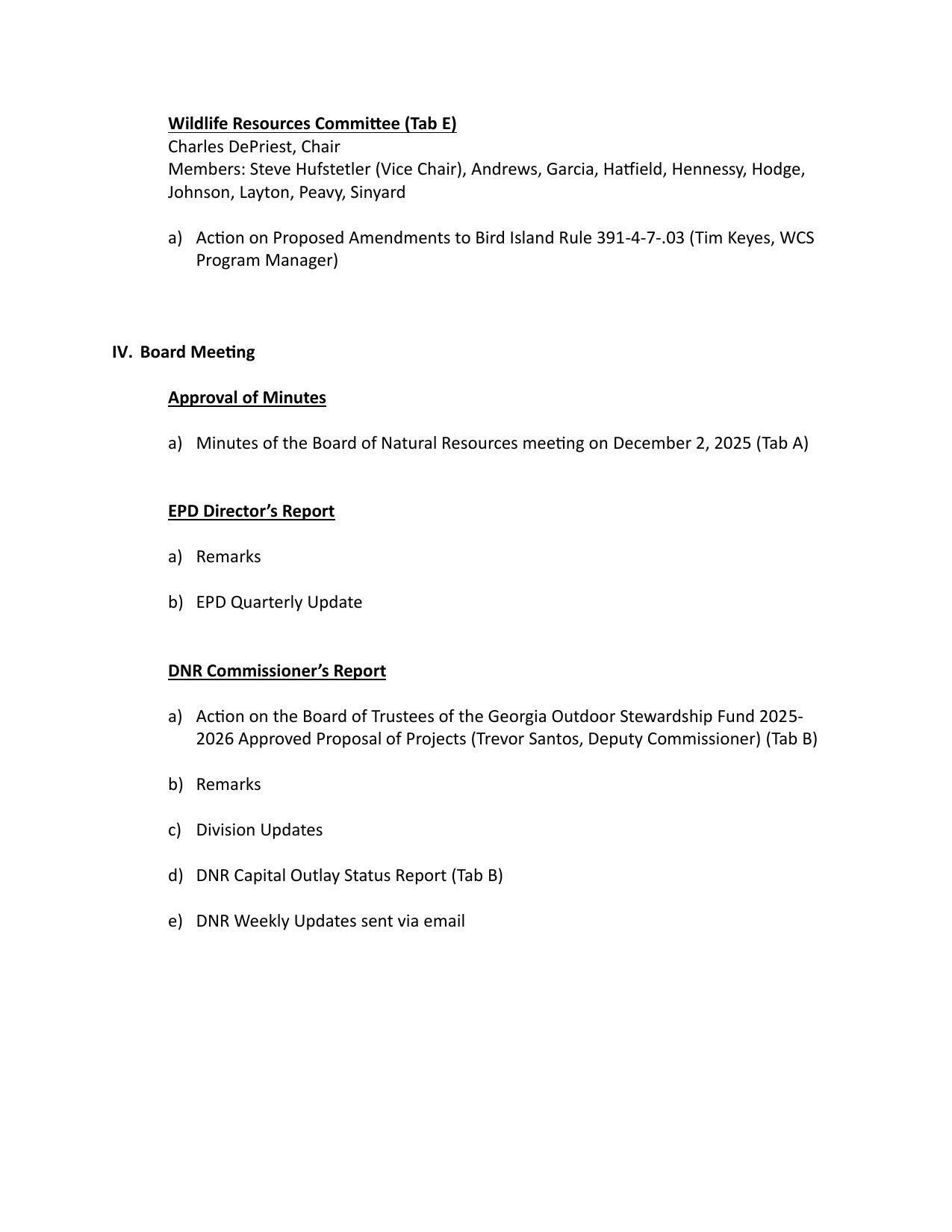 a) Action on the Board of Trustees of the Georgia Outdoor Stewardship Fund 2025-2026 Approved Proposal of Projects (Trevor Santos, Deputy Commissioner) (Tab B)