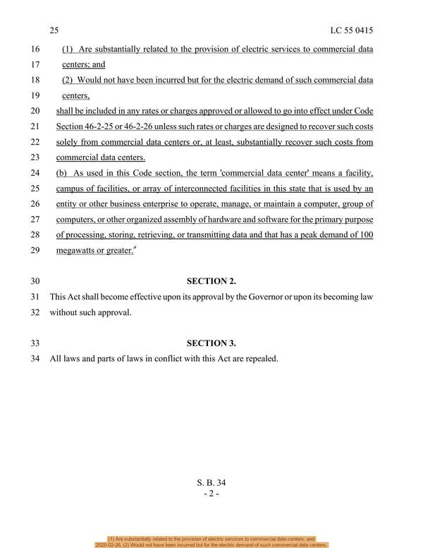 (1) Are substantially related to the provision of electric services to commercial data centers: and, 2025-02-26, (2) Would not have been incurred but for the electric demand of such commercial data centers.