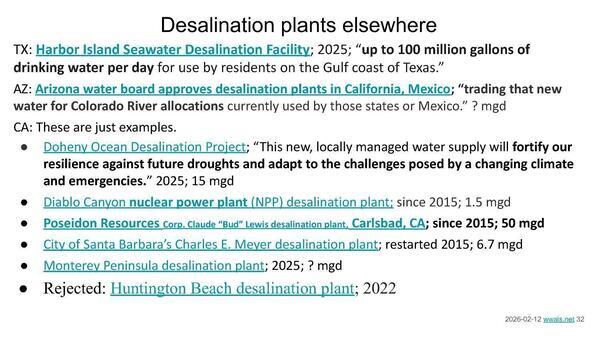 Desalination plants elsewhere