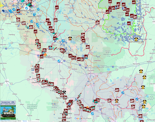 [Map: Florida Downstream from Valdosta, 2026-02-05 --WWALS]