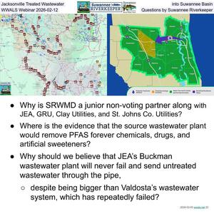 [Jacksonville Treated Wastewater into Suwannee Basin, WWALS Webinar 2026-02-12, Questions by Suwannee Riverkeeper]