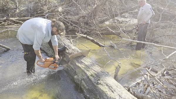 Movie: David Savage sawing, Phil Hubbard moving debris, 2026:02:14 15:14:41, 30.8638681, -83.3209743 (9.6M)