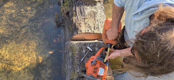 [Fueling the Husqvarna 460 Rancher 24-inch chainsaw, 2026:02:14 15:17:48, 30.8638746, -83.3210135]