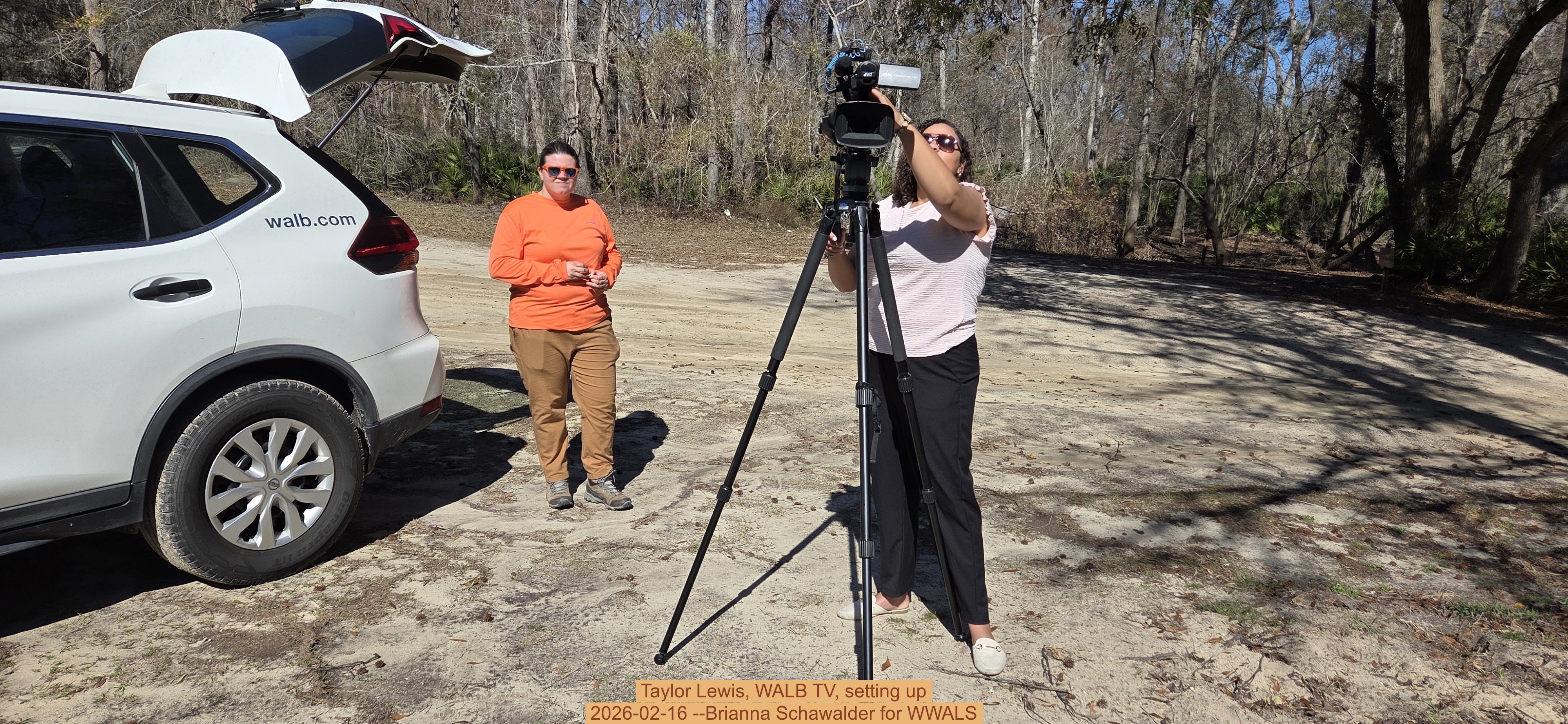 Taylor Lewis, WALB TV, setting up, 2026-02-16 --Brianna Schawalder for WWALS