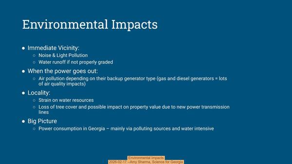 Environmental Impacts, 2026-02-17 --Amy Sharma, Science for Georgia