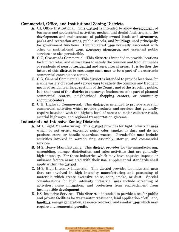 Commercial, Office, and Institutional Zoning Districts