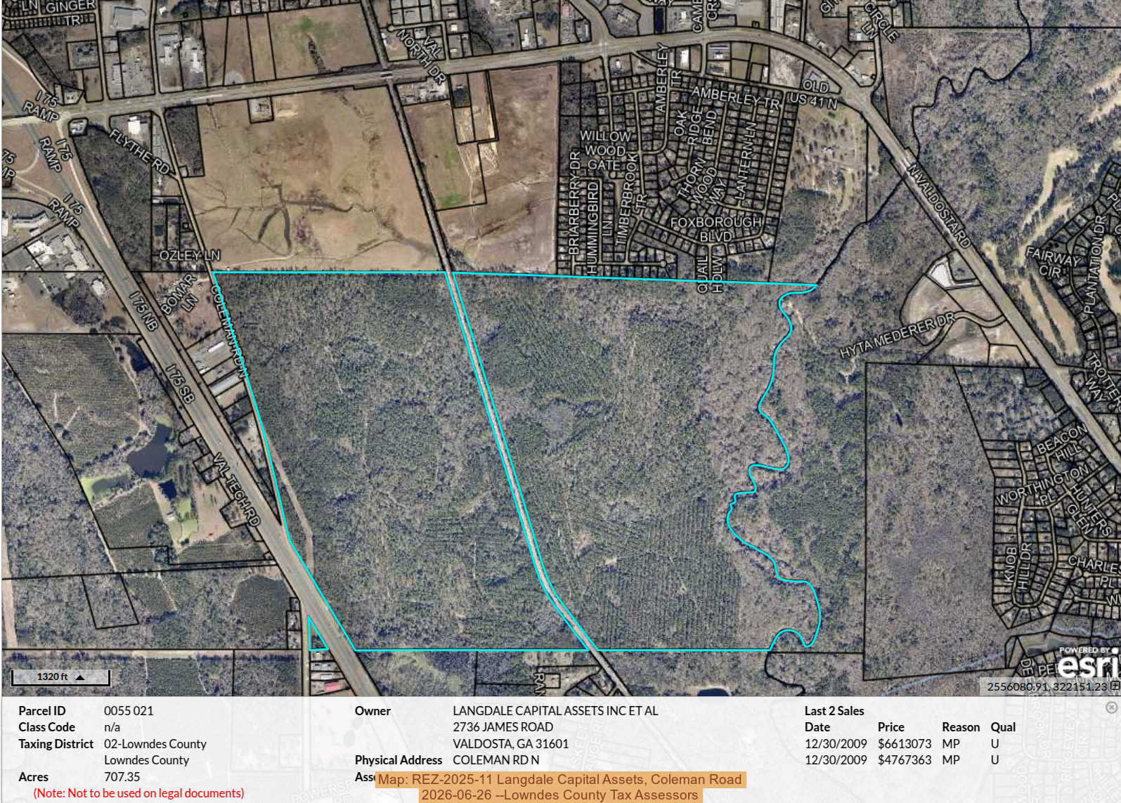 Map: REZ-2025-11 Langdale Capital Assets, Coleman Road, 2026-06-26 --Lowndes County Tax Assessors