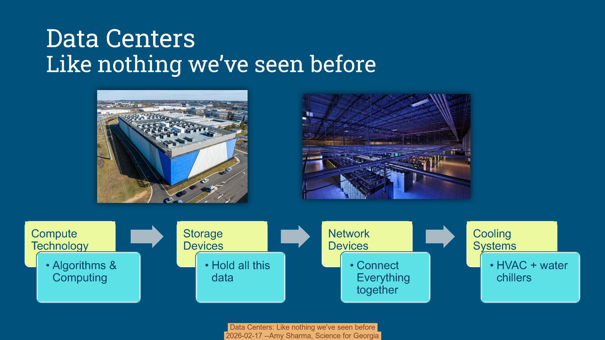 Data Centers: Like nothing we've seen before, 2026-02-17 --Amy Sharma, Science for Georgia