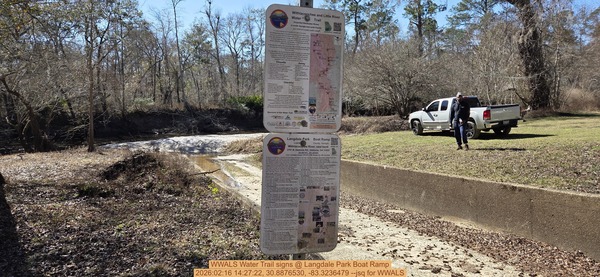 [WWALS Water Trail signs @ Langdale Park Boat Ramp, 2026:02:16 14:27:22, 30.8876530, -83.3236479 --jsq for WWALS]