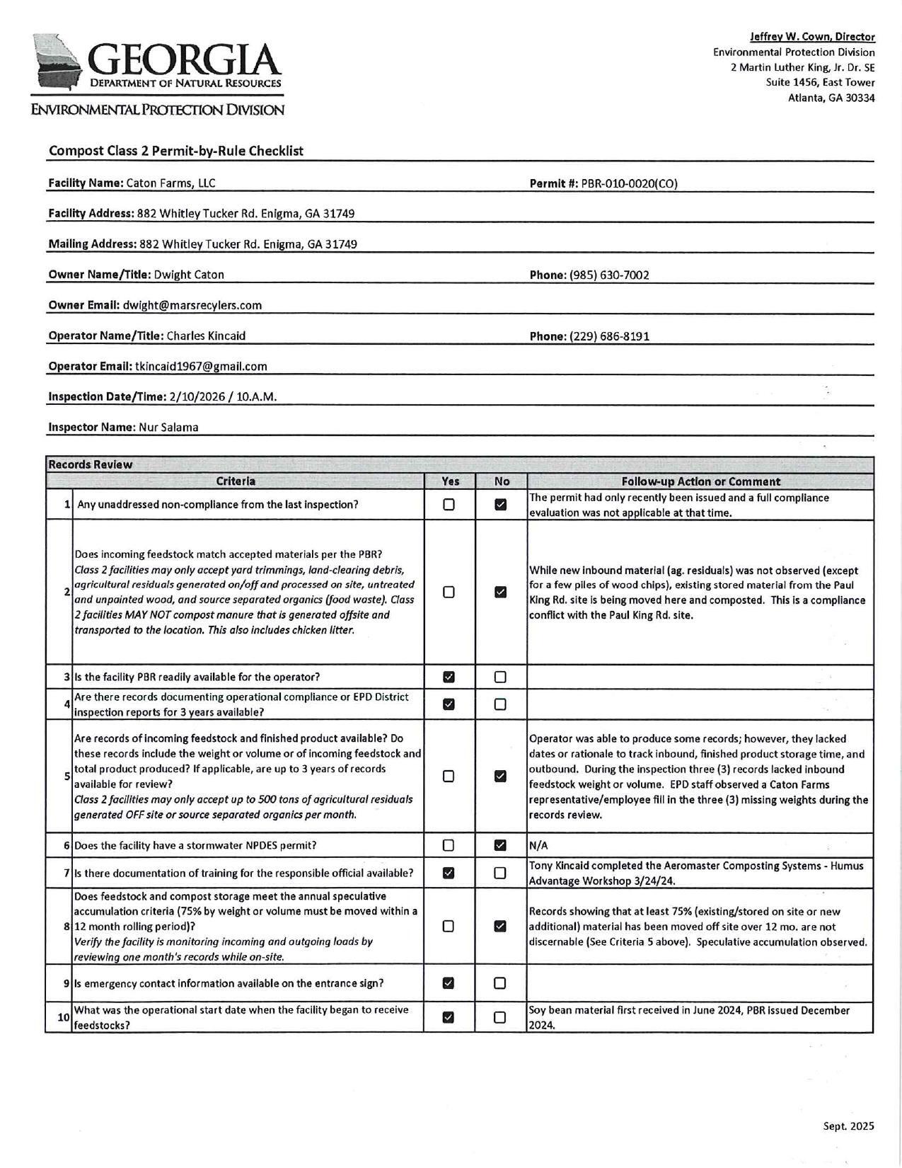 Compost Class 2 Permit-by-Rule Checklist