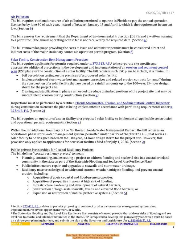 Solar Facility Construction Best Management Practices, 2026-05-12 --FL House Bill SAC Analysis