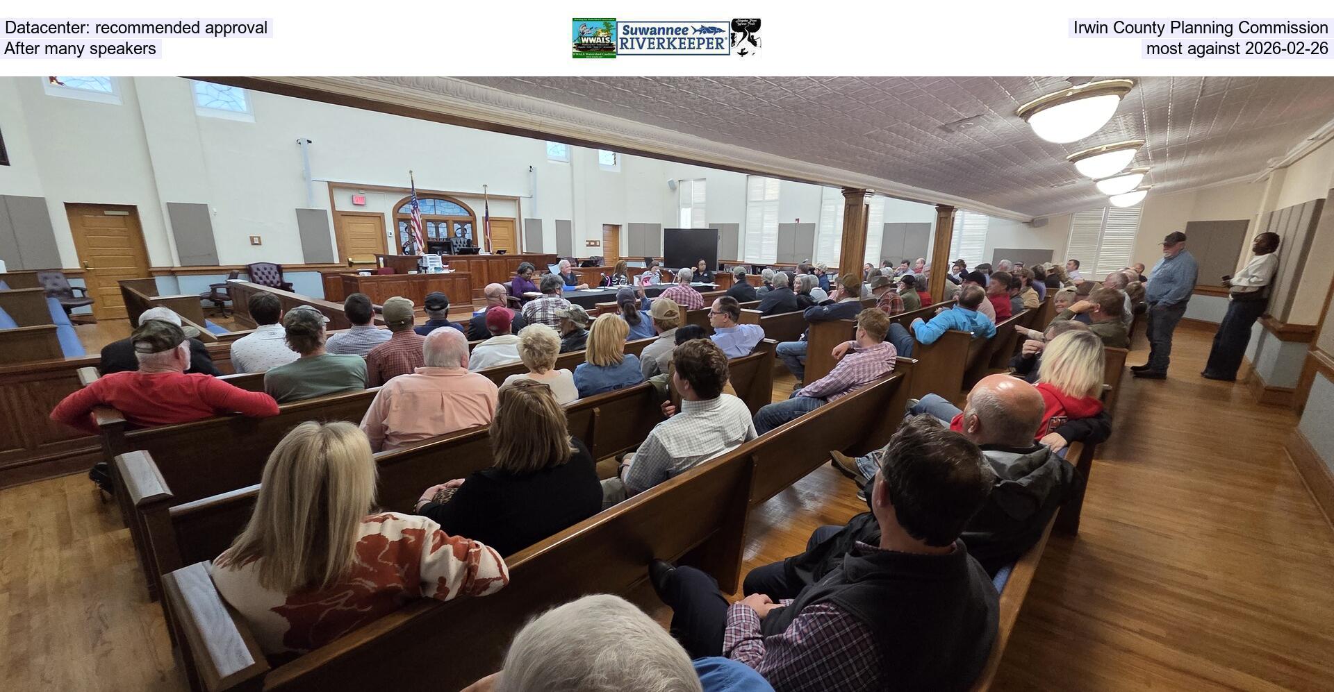 [Datacenter: recommended approval, Irwin County Planning Commission, After many speakers, most against 2026-02-26]