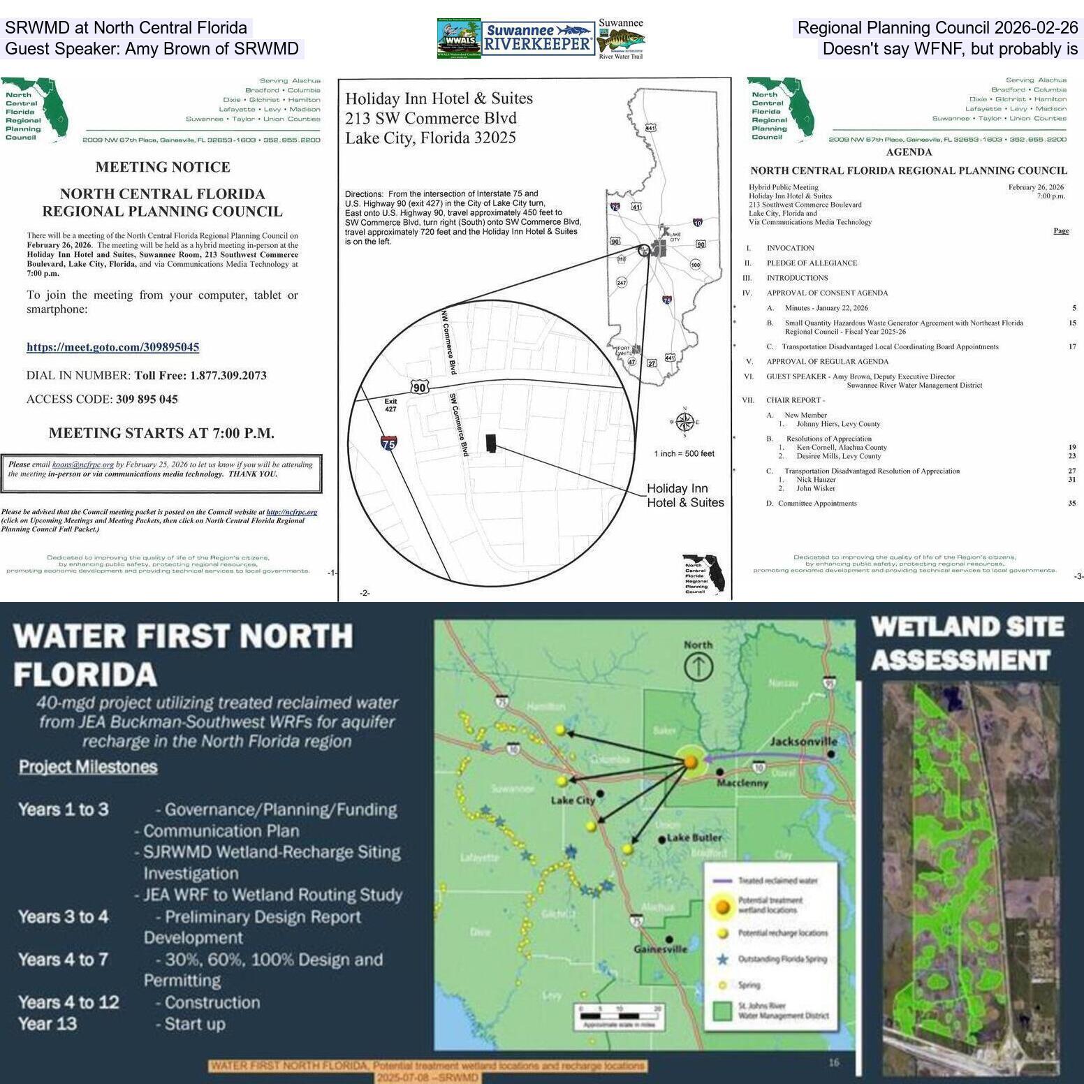 SRWMD at North Central Florida Regional Planning Council 2026-02-26, Guest Speaker: Amy Brown of SRWMD, Doesn't say WFNF, but probably is