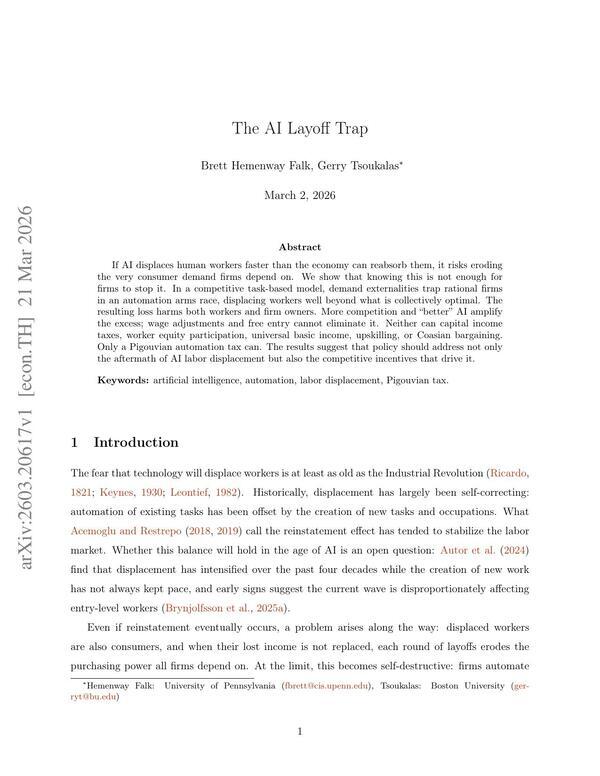 [Abstract, 2026-03-02 --The AI Layoff Trap]