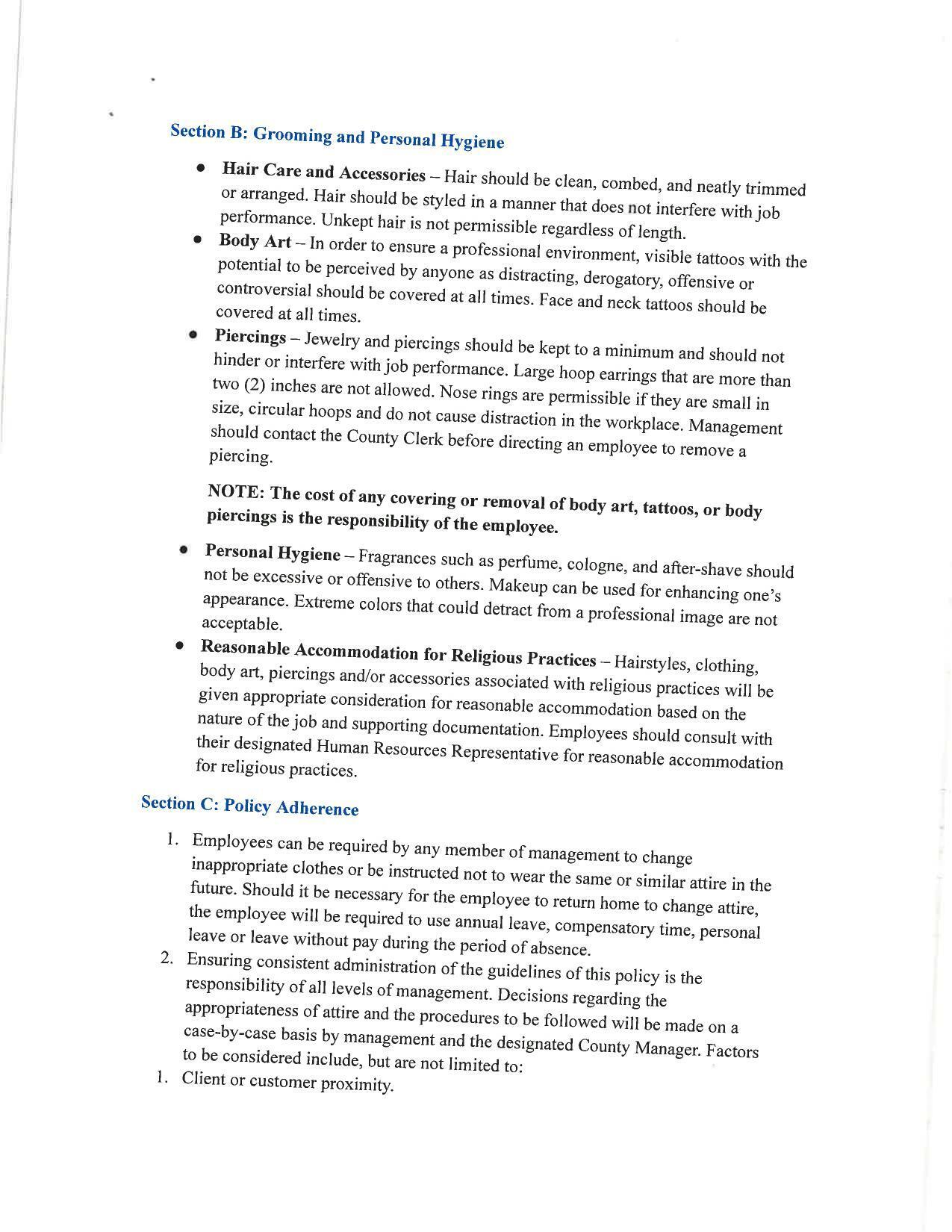Section B: Grooming and Personal Hygiene