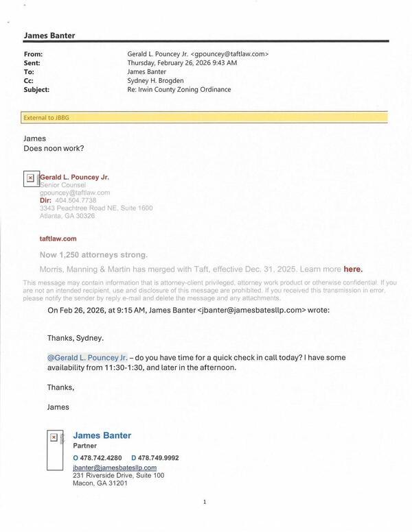 Thanks, Sydney. @Gerald L. Pouncey Jr. - do you have time for a quick check in call today? 2026-02-26 9:43 AM I have some availability from 11:30-1:30, and later in the afternoon. --James Banter