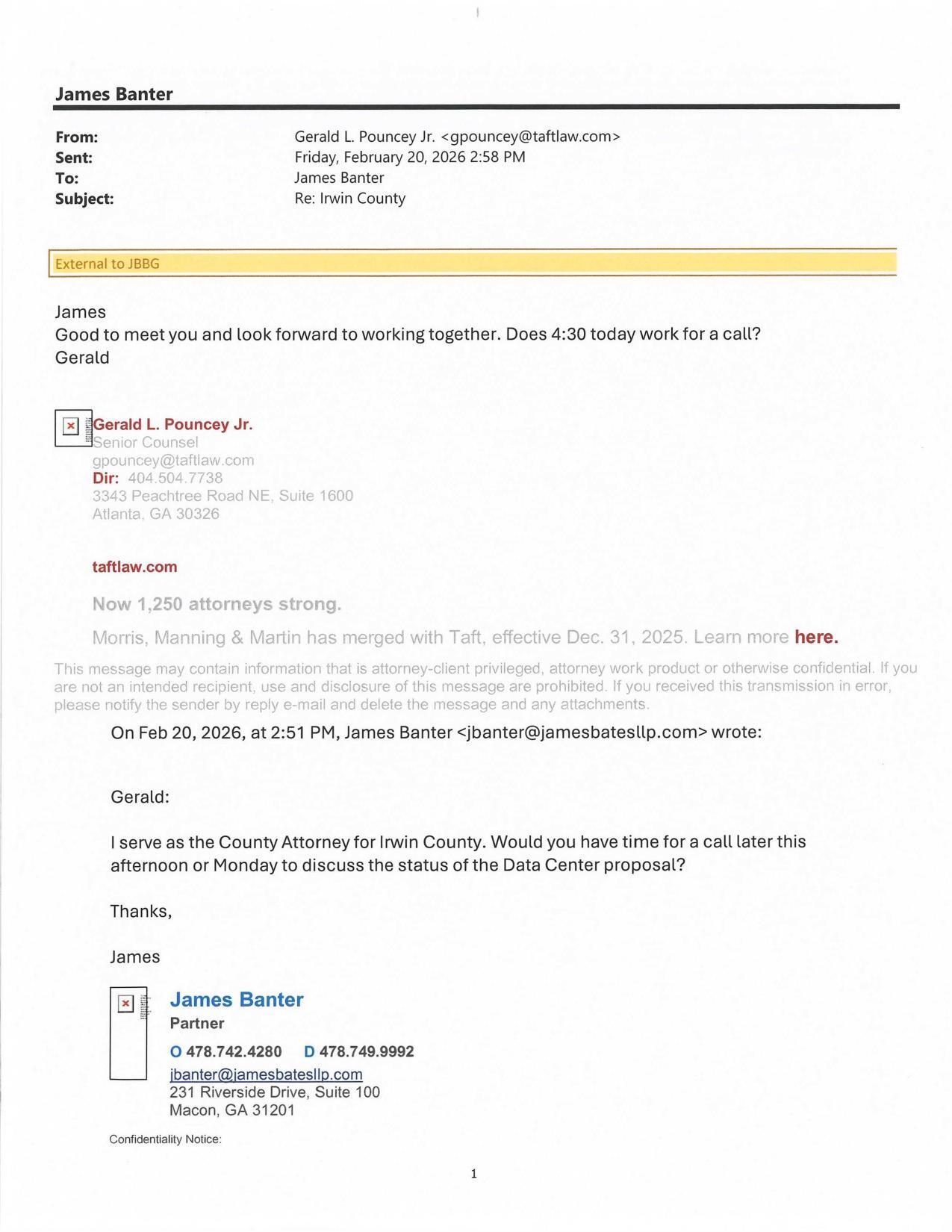 [Introductions] James Banter, Irwin County Attorney, 2026-02-20 and --Gerald L. Pouncey Jr. for the applicant