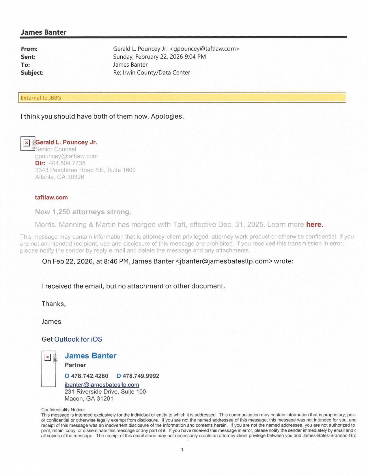 I think you should have both of them now. Apologies. 2026-02-22 9:04 PM --Gerald L. Pouncey Jr.