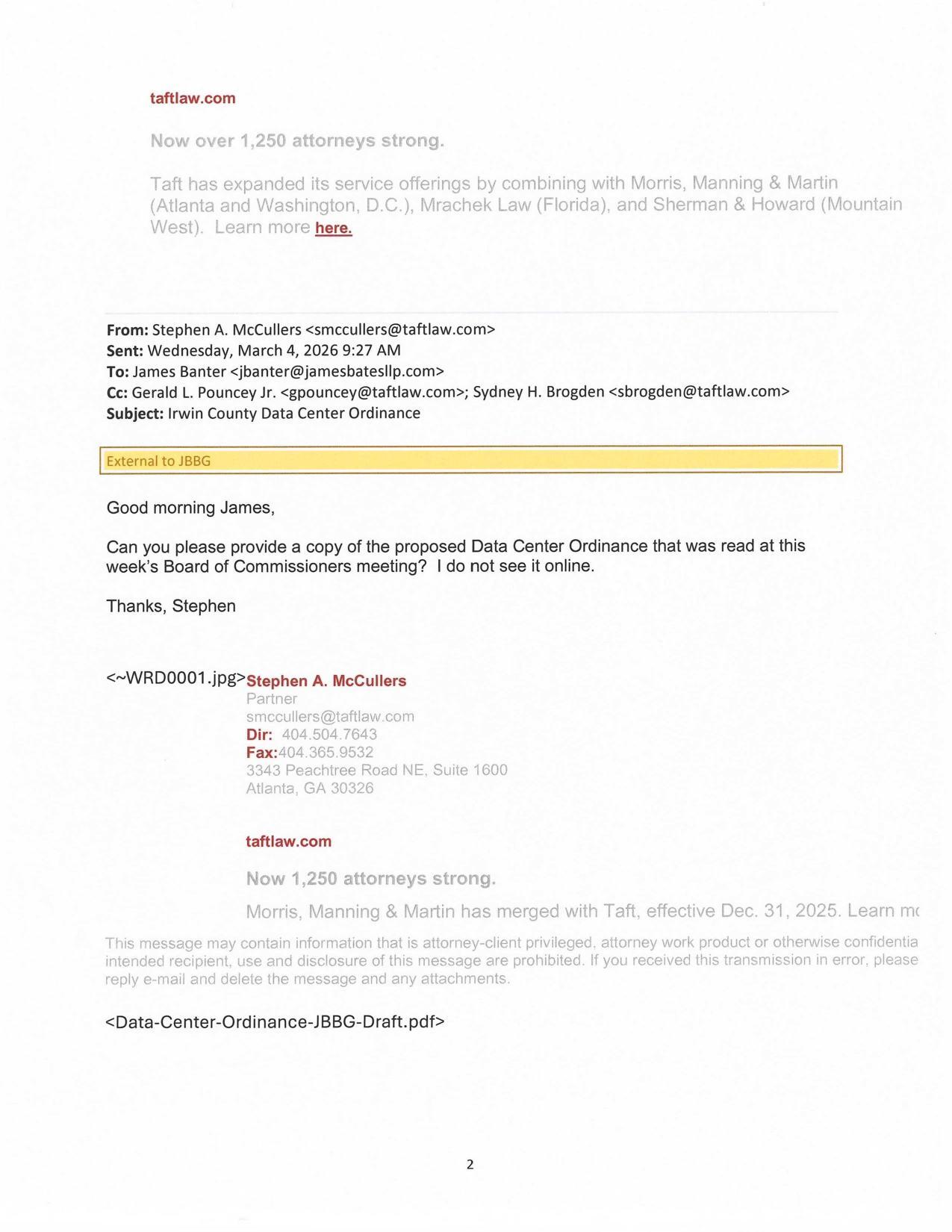 Can you please provide a copy of the proposed Data Center Ordinance that was read at this week's Board of Commissioners meeting?