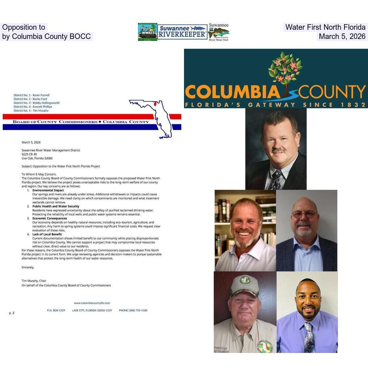 Opposition to Water First North Florida by Columbia County BOCC, March 5, 2026