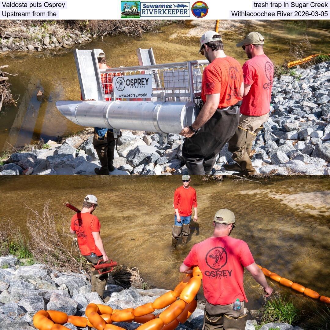 Valdosta puts Osprey trash trap in Sugar Creek, Upstream from the Withlacoochee River 2026-03-05