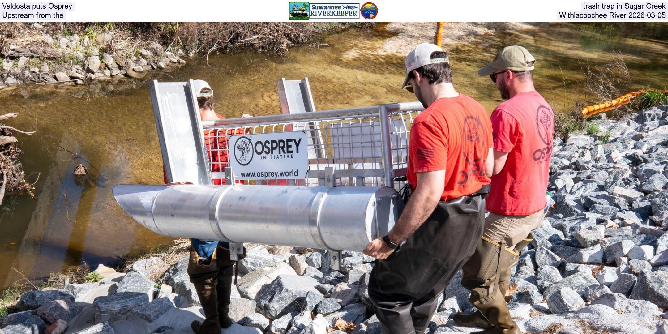 Valdosta puts Osprey trash trap in Sugar Creek, Upstream from the Withlacoochee River 2026-03-05