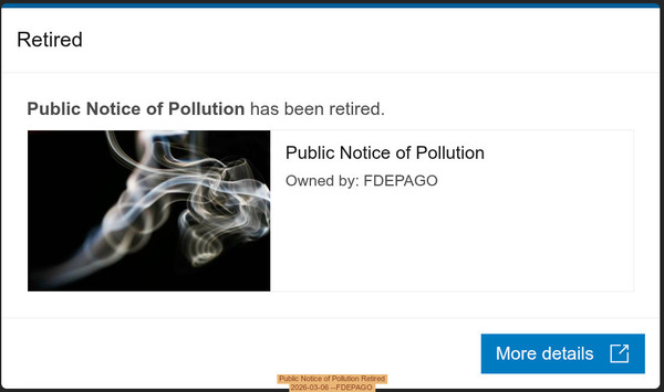 [Public Notice of Pollution Retired, 2026-03-06 --FDEPAGO]
