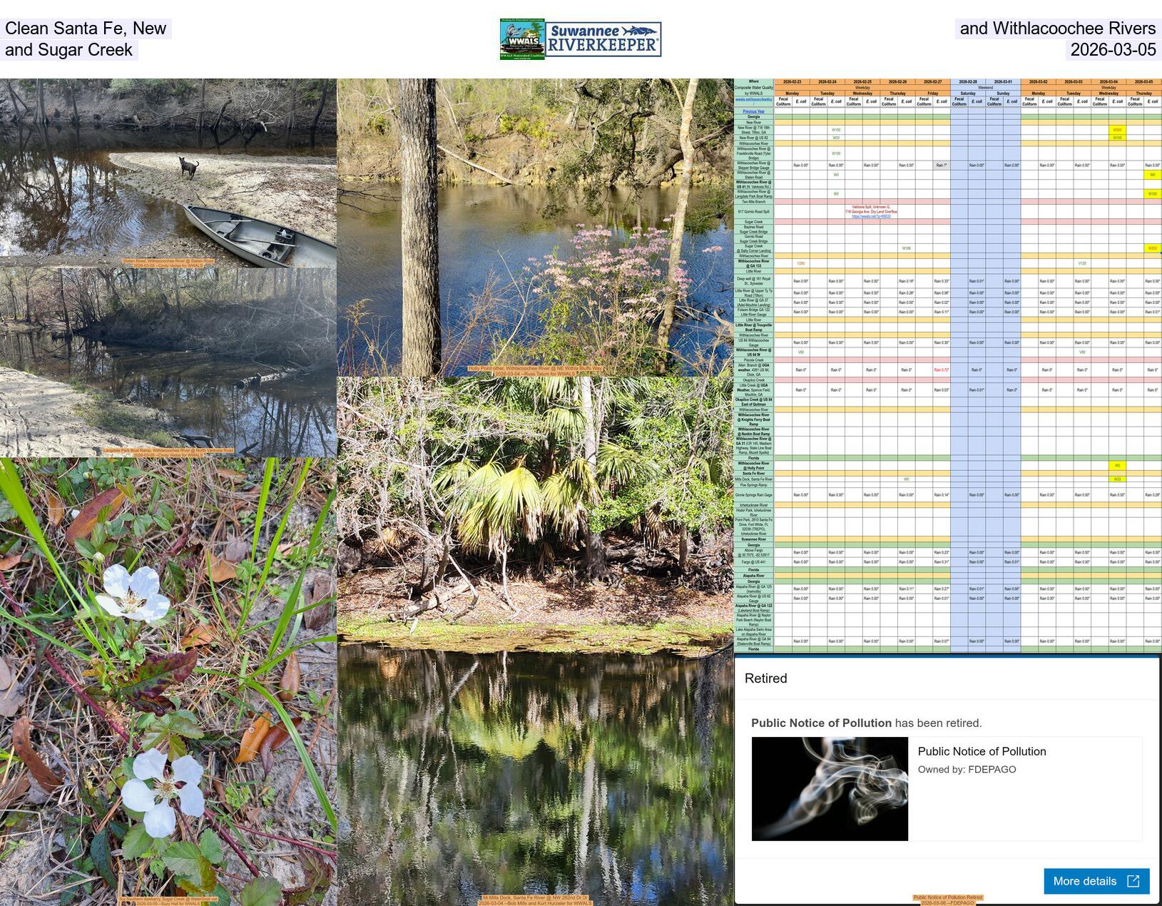 Clean Santa Fe, New, and Withlacoochee Rivers, and Sugar Creek, 2026-03-05
