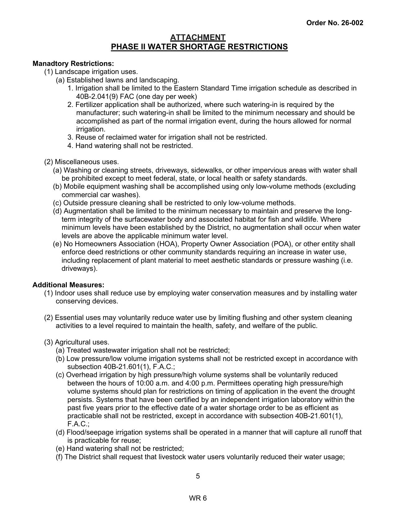 ATTACHMENT PHASE II WATER SHORTAGE RESTRICTIONS