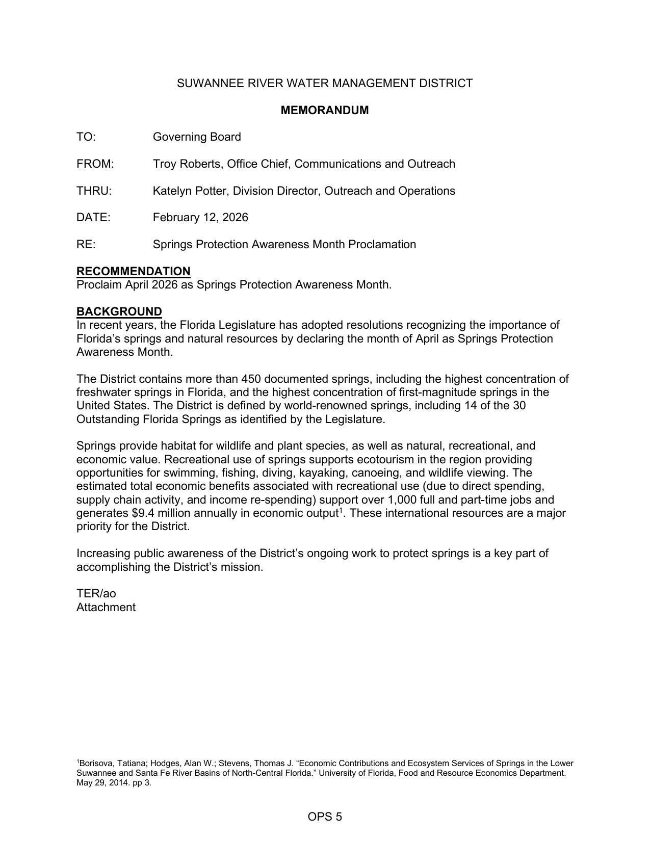 Springs Protection Awareness Month Proclamation