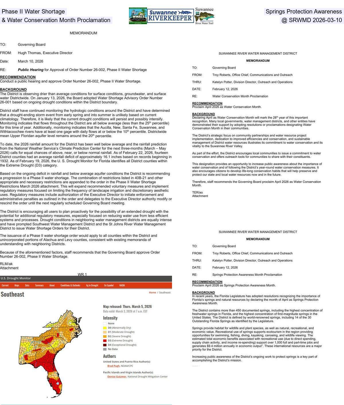 Phase II Water Shortage, Springs Protection Awareness & Water Conservation Month Proclamation @ SRWMD 2026-03-10