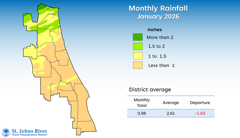 Map: Rainfall, 2026-02-18 --SJRWMD