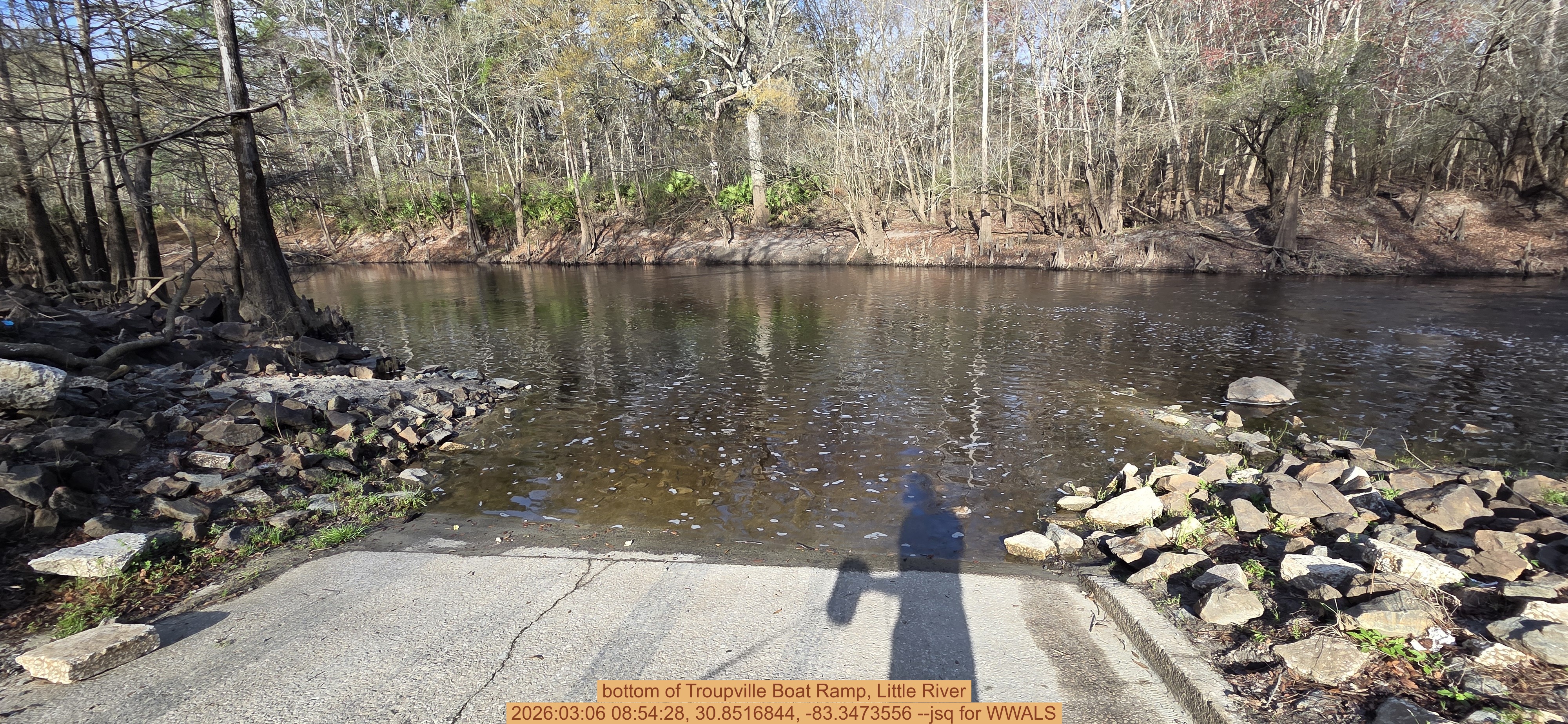 bottom of Troupville Boat Ramp, Little River, 2026:03:06 08:54:28, 30.8516844, -83.3473556 --jsq for WWALS